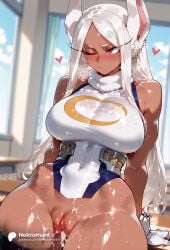 1girl 1girls absurd_res absurdres after_sex after_vaginal ai_generated animal_ears arm_support ass bare_arms bare_shoulders big_ass big_breasts blurry blurry_background blush boku_no_hero_academia breasts classroom closed_mouth covered_abs covered_navel crescent_print cum cum_in_pussy cum_on_body cum_on_clothes cumdrip dark-skinned_female dark_skin day desk female female_focus fur_collar gloves heart hi_res high_quality high_resolution highleg highleg_leotard highres indoors large_ass large_breasts leotard long_eyelashes long_hair looking_to_the_side mirko miruko muscular muscular_female my_hero_academia narrow_waist nekromant on_desk one_eye_closed parted_bangs pussy rabbit_ears rabbit_girl red_eyes rumi_usagiyama rumi_usagiyama_(hero_outfit) school_desk sitting sitting_on_desk sleeveless sleeveless_turtleneck sleeveless_turtleneck_leotard solo solo_focus straight superhero sweat tail taut_leotard thick_thighs thighhighs thighs toned turtleneck turtleneck_leotard very_long_hair white_gloves white_hair white_leotard wide_hips window