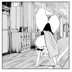 1girls barefoot big_breasts capcom chun-li feet female handstand school street_fighter thick_thighs underwear upside-down