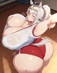1girls ai_generated angel_yukkis ass ass_focus big_ass big_breasts big_tits breasts censored curvy curvy_female curvy_figure day fat_ass gym gym_uniform oguri_cap_(umamusume) oppai pussy_juice sexy_female sexy_pose shirt shors sweat tits umamusume umamusume:_cinderella_gray umamusume_pretty_derby uncensored voluptuous_female