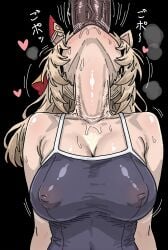 ai_generated animal_ears blonde_hair blue_swimsuit covered_nipples deepthroat deepthroat_no_hands durandal_(umamusume) ear_covers horse_ears horse_girl large_breasts long_hair multicolored_hair one_piece_swimsuit oral ponytail throat_bulge throat_fuck tracen_swimsuit umamusume umamusume_pretty_derby white_hair