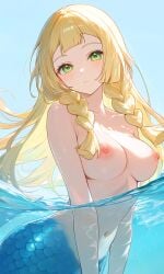 1girls ai_generated female female_focus female_only lillie_(pokemon) mermaid mermaid_tail pokemon pokemon_sm topless topless_female underwater