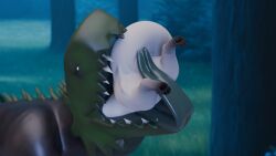 3d_(artwork) absurd_res antseyeball back_spines blender_(artwork) digital_media_(artwork) duo female feral feral_pred grass green_lizard_(rain_world) hi_res huge_filesize larger_pred lizard_(rain_world) long_tongue male male/female neck_bulge oral_vore outside pawpads paws plant rain_world size_difference slugcat survivor_(rain_world) tail teeth tongue tongue_out tree unwilling_prey videocult vore white_body