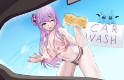 1girls belly belly_button big_ass big_breasts big_butt bikini breasts car car_interior car_wash carwash cleavage female female_only gamingbuss13883 huge_breasts ikumi_nasai indie_virtual_youtuber licking_lips light-skinned_female light_skin looking_at_viewer mascot outside pov pressed_on_glass purple_eyes purple_hair sign soap soap_bubbles soapy_breasts solo_focus sponge swimsuit thick_thighs tits_on_glass tongue_out virtual_youtuber vtuber wet wet_body wet_breasts wet_skin wide_hips winking_at_viewer yellow_eyes