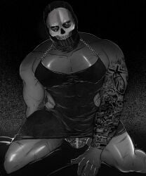 1boy bara barazoku bulge bulge_through_clothing bulge_under_clothes call_of_duty call_of_duty_modern_warfare_2_(2022) crossdressing gay gay_male majormelon1 muscular muscular_male pinup simon_riley solo solo_male