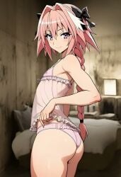 1boy ai_generated animated ass astolfo_(fate) femboy grok grok_imagine lingerie mikey-rg97 novelai pink_hair sound tagme trap video