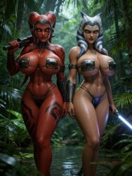 1girl 3d ahsoka_tano ahsoka_tano_(imperial) ai_generated alien_humanoid armor best_quality bikini black_armor black_sith_tattoos blue_eyes brown_skin collar curvaceous_body darth_talon explicit_nsfw female female_only glossy_skin golden_chains jungle large_breasts lekku masterpiece minimal_clothing orange_sith_eyes ravenomega red_skin seductive_smirk sexy_body sexy_pose sheer_fabric sith_lord slave_outfit solo star_wars star_wars:_ahsoka star_wars_legends star_wars_rebels tongue_out twi'lek twilek ultra_detailed voluptuous_female wide_hips