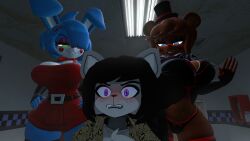 1boy 2girls 3d anthro anthro_female anthro_male anthro_only bear_female belyasnikov big_breasts blue_eyes breasts enormous_breasts female female_focus five_nights_at_freddy's five_nights_at_freddy's_2 fredina's_nightclub furry furry_female furry_male furry_only garry's_mod giant_breasts gigantic_breasts green_eyes huge_breasts large_breasts male massive_breasts shocked shocked_expression size_difference toy_bonnie_(fnaf) toy_freddy_(fnaf) voluptuous voluptuous_female