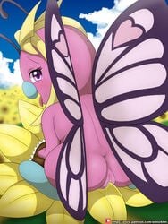 1girls 2018 absurd_res antennae ass back big_ass big_feet blue_skin blush butterfly butterfree buttershe cloud day eyelashes fangs feet female female_only flower grass grinding hi_res insect looking_at_viewer looking_back masturbation nintendo nude open_mouth outdoors outside patreon pink_butterfree pink_eyes pink_skin plant pokémon_(species) pokemon pokemon_rgby purple_eyes pussy pussy_juice sky smile solo sunflower teeth text tongue tongue_out url video_games watermark wet wings winick-lim