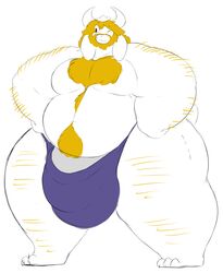 1boy 2d anthro anthro_male anthro_only asgore_dreemurr beard big_penis blonde_hair body_hair bulge caprine chest_hair clothing crown facial_hair fur furry furry_male furry_only goat hair hi_res horn huge_cock humanoid humanoid_male humanoid_only male male_only mammal mammal_humanoid mature_male overweight penis rakashama solo speedo swimsuit undertale undertale_(series) video_games white_fur yellow_fur