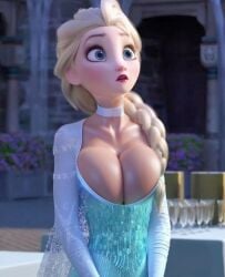 big_breasts breasts cleavage disney disney_princess elsa_(frozen) fake_ruidx frozen_(film) huge_breasts