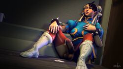 1futa 3d balls big_penis breasts chun-li cleavage cum dickgirl futa_only futanari intersex orcfuta penis solo source_filmmaker street_fighter testicles