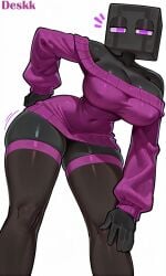 1girls ai_generated anthro anthro_female belly_button big_breasts black_body black_skin breasts cute cute_face deskk enderman enderwoman eyelashes female female_anthro female_focus hand_on_hip high_quality high_resolution highres horny horny_female huge_breasts large_breasts larger_female low-angle_view mature_female microsoft minecraft minecraft_mob mojang monster_girl navel purple_eyes purple_outfit shiny_eyes solo solo_female solo_focus stockings sweater thick thick_female video_games