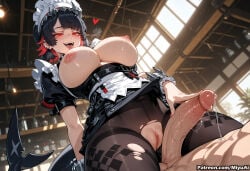 1boy 1girl :d after_sex ai_assisted ai_generated apron bangs black_dress black_hair black_legwear blush breasts breasts_outside breath cowgirl_position cum curvaceous curvy curvy_female curvy_figure dress earrings ellen_joe erection eyebrows_visible_through_hair female frills from_below girl_on_top half-closed_eyes heart heart-shaped_pupils heavy_breathing hetero indoors jewelry large_breasts large_penis looking_down maid maid_headdress miyuai nipples open_mouth pantyhose penis precum puffy_short_sleeves puffy_sleeves pussy red_eyes saliva short_sleeves smile solo_focus spread_legs straddling sweat symbol-shaped_pupils testicles thick thick_ass thick_butt thick_hips thick_legs thick_thighs tongue tongue_out torn_clothes torn_legwear uncensored veins veiny_penis voluptuous voluptuous_female wide_hips wide_thighs window wrist_cuffs zenless_zone_zero