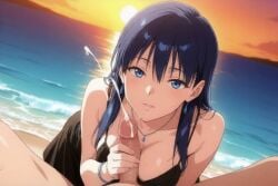1boy 1boy1girl 1girls ai_generated bracelet breasts cum day dress ejaculation erection female handjob jewelry lips looking_at_viewer male ocean outdoors parted_lips penis pov projectile_cum solo_focus straight tagme tsuma_netori_(series) veins video water