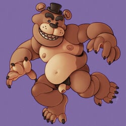 action_pose animatronic anthro bear belly big_nipples bow_tie brown_body claws clothing eyebrows five_nights_at_freddy's flaccid foreskin freddy_(fnaf) genitals hat headgear headwear hi_res machine male mammal nipples penis pose ravuer robot scottgames simple_background slightly_chubby small_eyes small_penis smile solo thick_eyebrows top_hat
