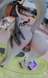 3d 3girls anus carina_(fortnite) clothed_female_nude_female fortnite foxventus glasses grabbing_own_ass meow_skulls_(fortnite) nude presenting_hindquarters pussy skate_park skateboard smile spread_pussy tagme wolf_girl wolfie_(fortnite)