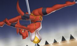 1girls 2026 anthro bandai_namco big_breasts bikini breasts claws clothed clothing creatiffy dancing digimon digimon_(species) digital_media_(artwork) female female_only guilmon hanging_breasts hi_res huge_breasts looking_at_viewer markings pole pole_dancing red_body sagging_breasts scalie smile solo spread_legs spreading stripper_pole swimwear tail teeth thick_thighs two-piece_swimsuit vein veiny_breasts white_body