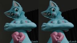 3d_(artwork) animal_genitalia animal_penis anthro bananastheleech blue_body blue_fur body_worship cross_eye_stereogram crossed_arms digital_media_(artwork) dominant dominant_female equine_genitalia equine_penis felid feline female first_person_view flared_penis fur genital_worship genitals gynomorph hi_res intersex kraft_trio leg_markings looking_at_viewer low-angle_view mammal markings penile penis penis_worship side_by_side_stereogram solo stereogram tail tail_markings