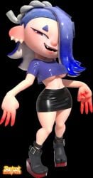 1girls anthro big_breasts crop_top female hi_res latex_skirt makeup navel octarian octoling octoling_girl official_style one_eye_covered projectwetroid shiver_(splatoon) skirt smile solo splatoon splatoon_(series) splatoon_3 thick_thighs underboob wide_hips
