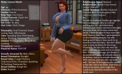 3d big_boobs big_breasts big_tits character_sheet english english_text ginger_hair ginger_hair_female high_heel_sandals high_heels high_resolution hyper_ass hyper_butt lauryn_marsh(sim_doe) mature mature_female mature_woman milf milf_body original_character original_characters revealing_clothes revealing_outfit sexy sexy_body sexy_female sexy_pose short_skirt sim_doe sims sims4 sims_4 text the_sims the_sims_4 thick_ass thick_hips thick_legs thick_thighs