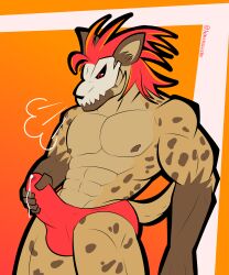 abs admiralgus1897 anthro black_sclera bodily_fluids bone bone_mask clothing cum forsburn genital_fluids genitals hi_res hyena male mammal mask masturbation masturbation_through_clothing muscular muscular_anthro muscular_male nipples orange_background pecs penis red_eyes rivals_of_aether simple_background skull skull_mask solo speedo spots spotted_hyena swimwear
