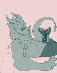 absurd_res anthro balls claws dragon erection foreskin genitals hi_res horn humanoid_genitalia leaf male mythological_creature mythological_scalie mythology nude penis scales scalie simple_background solo tail yamithaboi