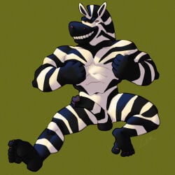 abs anthro black_stripes caricature dark_glans equid equine erection feet flexing genitals hi_res long_penis male mammal markings multicolored_body muscular muscular_male pecs penis ravuer simple_background small_eyes smile soles solo striped_genitalia striped_markings striped_penis stripes zebra