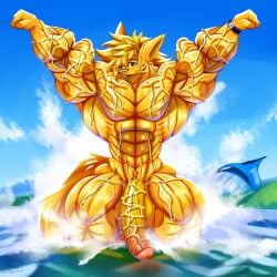 abs anthro balls biceps big_muscles big_penis blonde_hair bracelet canid canine clothing fennec_fox flaccid fox fur genitals hair hi_res huge_muscles huge_penis hyper hyper_muscles jewelry long_penis long_tail looking_at_viewer male mammal muscular muscular_anthro muscular_arms muscular_male nude nude_anthro pecs penis pose purple_eyes solo speedo standing swimwear taiko-sihori tail text true_fox vein veiny_arms veiny_muscles veiny_penis water waterfall wet wet_body yellow_body yellow_fur yellow_tail