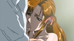 1boy 1girls 2004 animated animated_gif black_gate black_gate_kanin_no_gakuen blush bottomless bouncing_breasts breasts brown_hair classroom fellatio gif grabbing_another's_penis green_eyes groping groping_breast hair_ribbon kneeling long_hair lowres medium_breasts narifumi_hosokawa nipples oral pale_skin ribbon school school_uniform shiny_skin shirt shizuku_kadomori sidelocks sweat tagme white_shirt
