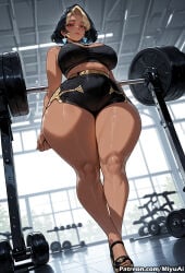 1girl ai_assisted ai_generated bag bare_shoulders black_hair breasts curvaceous curvy curvy_female curvy_figure dark_skin domina earrings female from_below jewelry large_breasts looking_at_viewer midriff miyuai mole overwatch short_hair shorts skirt solo sweat thick thick_ass thick_butt thick_hips thick_legs thick_thighs thighs voluptuous voluptuous_female wide_hips wide_thighs