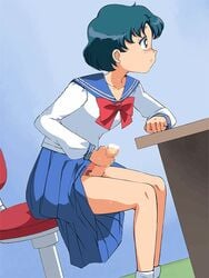 1futa amedama_akihito ami_mizuno animated bishoujo_senshi_sailor_moon blue_background blue_hair censored chair closed_mouth clothed_masturbation clothing collarbone desk erection foreskin futa_only futanari human intersex long_sleeves manual masturbation old_school_academy penis pleated_skirt public school_uniform short_hair sitting skirt solo solo_futa