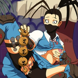 1girls anal anal_beads anal_insertion bike_shorts black_hair breast_grab breasts female female_only half-dressed ibuki_(street_fighter) mask ninja r!p school_uniform schoolgirl sex_toy skirt street_fighter surprised vagina