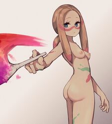 1girls ass back blonde_hair blue_eyes body_paint breasts eyelashes female female_only holding human human_only lamb-oic029 long_hair looking_at_viewer looking_back matsurika_(pokemon) mina_(pokemon) nintendo nipples nude paint paintbrush pokemon pokemon_sm small_breasts solo source_request standing thin_waist