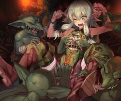 1girls 6+boys bad_pixiv_id black_bow blood blush bone boots bow breast_grab censored defeated elf erection female fire goblin goblin_male goblin_slayer grabbing grabbing_from_behind green_skin groping_breasts groping_through_clothes group_sex hairbow high_elf_archer_(goblin_slayer) kkamja licking male monster mosaic_censoring multiple_boys one_eye_closed open_mouth orgy penis pointy_ears rape saliva sharp_teeth shorts sidelocks skeleton sleeveless solo_focus spread_legs teeth tongue tongue_out torch wrist_grab