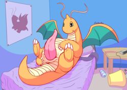 1boy 2018 3_toes absurd_res animal_genitalia animal_penis antennae anus ass bed belly big_ass big_belly big_penis blue_background brown_eyes cetacean_penis chubby claws digital_media_(artwork) dragon dragonite erection feet feral genital_slit half-closed_eyes hi_res horizontal_slit horn huge_penis legs_up looking_at_penis looking_at_self looking_down lying male male_only masturbation membranous_wings nintendo nude on_back on_bed open_mouth orange_skin overweight overweight_male penis pink_penis pokémon_(species) pokemon pokemon_(species) pokemon_rgby poster scalie slit soles solo spread_legs spreading tail tapering_penis text thick_thighs toes video_games violabossanova watermark wide_hips wings