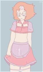 2021 cartoon_network cum cum_on_clothes drawinecchi gem_(species) maid maid_uniform panties_down pearl_(steven_universe) poorly_drawn_hands signature simple_background smile steven_universe