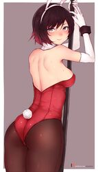 1girls ass big_ass big_breasts bluefield breasts bunny_ears bunny_girl bunnysuit busty cleavage elbow_gloves female female_only gloves large_breasts legs leotard looking_at_viewer looking_back pole pole_dancing ruby_rose rwby sensual sideboob solo stripper_pole thick_thighs thighs