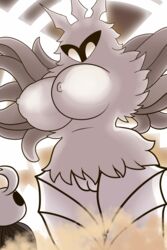 ambiguous_gender arthropod big_breasts breasts duo female hair hi_res hollow_knight insects larger_female moth nipples protagonist_(hollow_knight) pussy radiance_(hollow_knight) size_difference white_eyes white_hair white_skin yoshimister