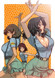 3girls aoshidan_school_uniform cleavage dancing girls_und_panzer huge_breasts multiple_girls