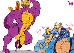 absurd_res anthro beard bobthetanuki dancing dragon erection extrasizedbob facial_hair gavin_(spyro) gildas_(spyro) heart hi_res horn lindar_(spyro) male male_only moustache muscular penis pole pole_dancing scalie smile spyro spyro_reignited_trilogy spyro_the_dragon tongue tongue_out video_games western_dragon wings