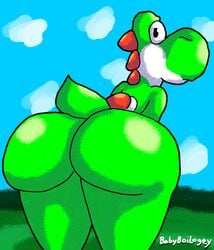 1other ambiguous_gender ass babyboilogey dinosaur leaning_forward looking_at_viewer looking_back mario_(series) nintendo outdoors scalie standing tail video_games yoshi