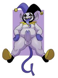 artbyyellowdog balls chubby deltarune foreskin jester_cap jevil_(deltarune) male male_only nipples penis precum uncut