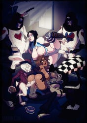 2girls 4boys alice_(madness_returns) alice_in_wonderland alice_liddell alice_madness_returns american_mcgee's_alice card_guard mad_hatter male penis white_rabbit_(wonderland)