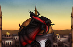 desert detailed_background dome dragon male male_focus original_character penis scales scalie shadarrius solo solo_male town wings