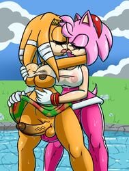 amy_rose balls breasts diabolussex futa_on_futa futa_only futanari intersex kissing nipples penis sonic_(series) story_at_source storyman tikal_the_echidna veiny_penis wet wet_t-shirt