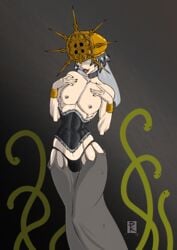 androgynous blunt_katana bulge corset dark_souls dark_sun_gwyndolin deity edit femboy fromsoftware girly helmet lingerie looking_at_viewer male nipples pale_skin snake solo thong toned tornioduva trap yaoi