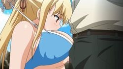 00s 1boy animated bikini blonde_hair breasts brown_eyes censored cleavage father_and_daughter fellatio female incest large_breasts long_hair makino_fuyu oni_chichi oral paizuri paizuri_under_clothes penis poro straight swimsuit titfuck