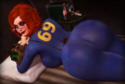 1girls 3d big_ass cassiopeia_riverdance fallout female female_only freckles glasses green_eyes human jumpsuit milf nuka-cola orange_hair original original_character pip-boy rasmus-the-owl redhead solo solo_female thick_thighs vault_69 vault_dweller vault_suit wide_hips