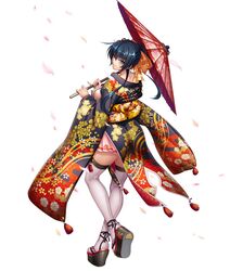 ass blush breasts curvy female high_heel_boots high_heels huge_ass igawa_asagi japanese_clothes kagami_hirotaka kimono large_breasts lilith-soft long_hair looking_at_viewer looking_back official_art shiny shiny_skin smile solo taimanin_(series) taimanin_asagi taimanin_asagi_zero taimanin_rpgx wedge_heels