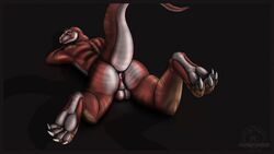 2018 4_toes ald'ruenn amber_eyes anthro anus ass backsack balls biped claws gay hi_res lizard looking_at_viewer looking_back lying male male_only nude on_front presenting presenting_anus presenting_balls presenting_hindquarters raised_tail red_scales reptile scales scalie signature simple_background solo toe_claws toes